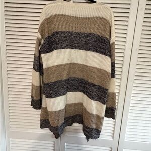 Oversized Striped Knit Sweater - Cream, Tan & Gray